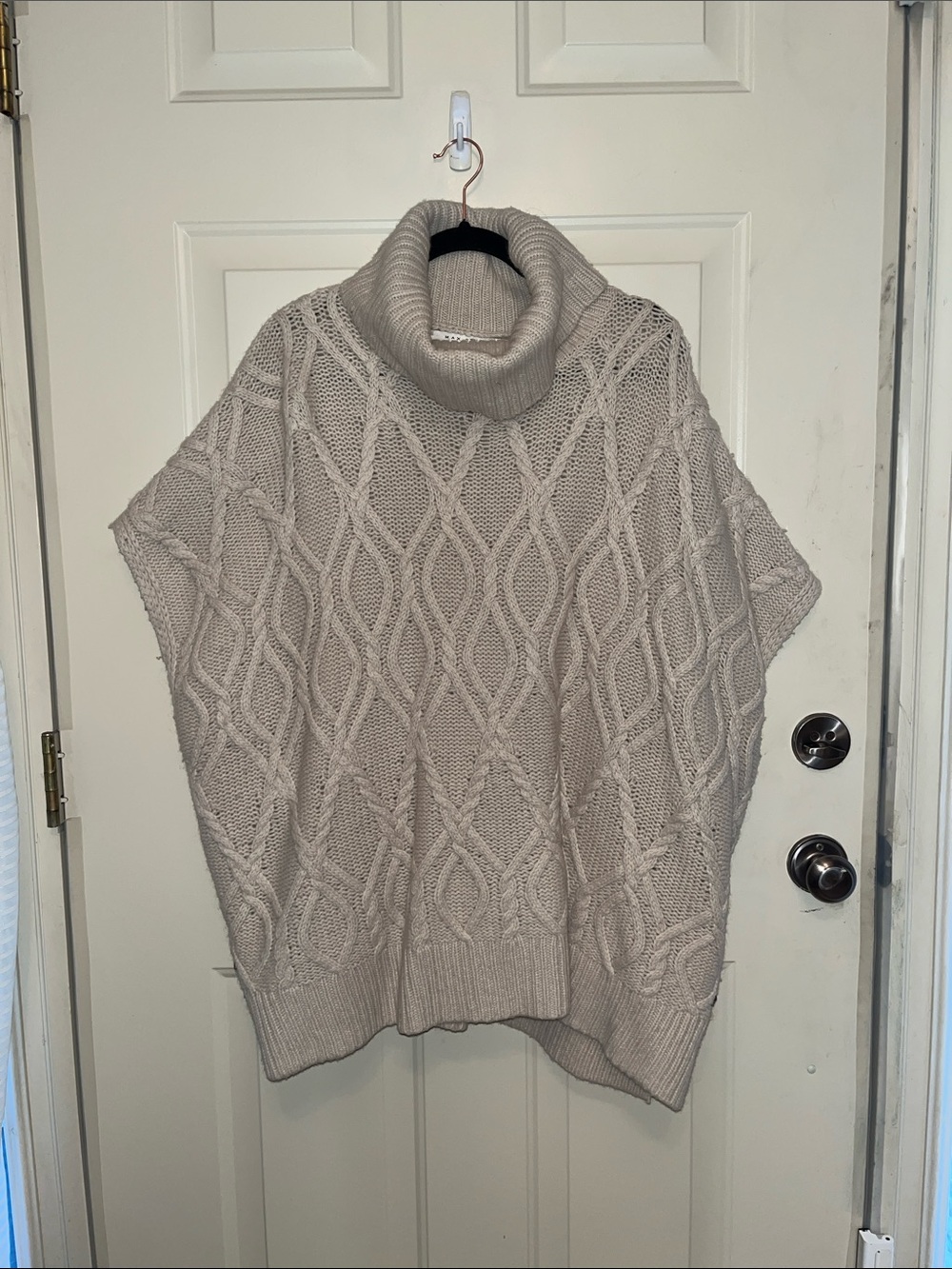 Gorgeous Turtleneck Cable Knit Poncho Sweater coat brown belt accents